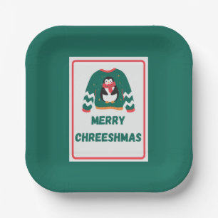 Plato De Papel Merry Chreeshmas Penguin Sweater