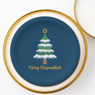 Plato De Papel Merry Chrismukkah Cute Hanukkah Christmas Tree