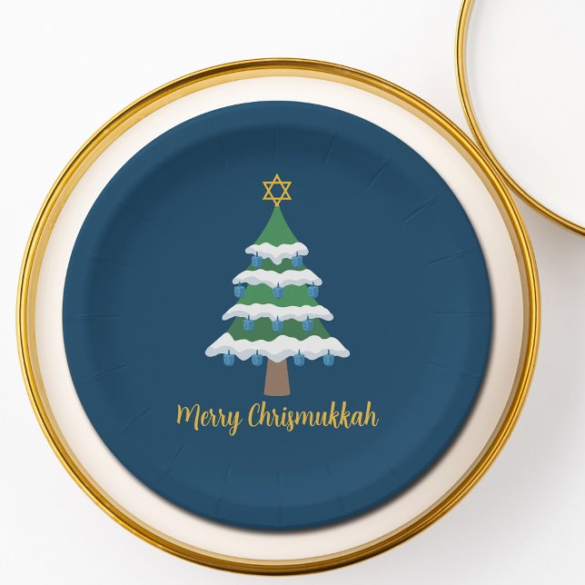 Plato De Papel Merry Chrismukkah Cute Hanukkah Christmas Tree (Subido por el creador)