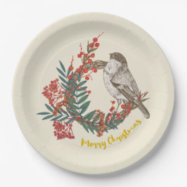 Plato De Papel Merry Christmas Bird Wreath