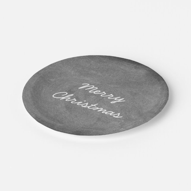 Plato De Papel Merry Christmas Black White Chalkboard Typografía (Angular)