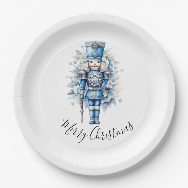 Plato De Papel Merry Christmas Blue Nucracker (Anverso)