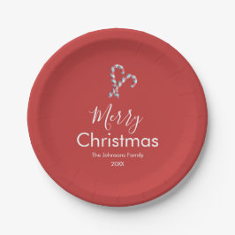 Plato De Papel Merry Christmas Candy Cane Red Party