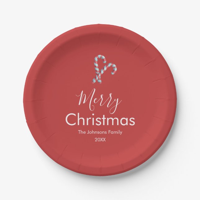 Plato De Papel Merry Christmas Candy Cane Red Party (Anverso)