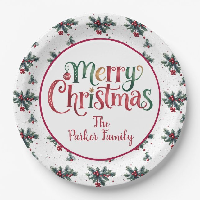 Plato De Papel Merry Christmas – Custom Family Greeting (Anverso)