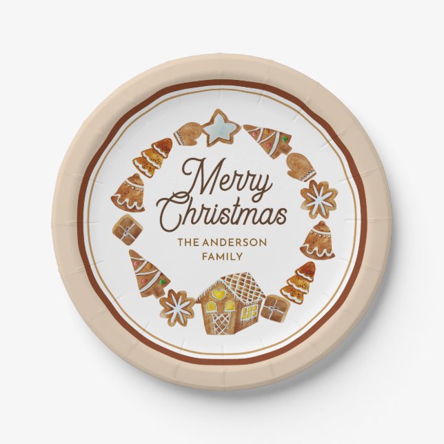 Plato De Papel Merry Christmas Cute Gingerbread Cookies Custom (Anverso)