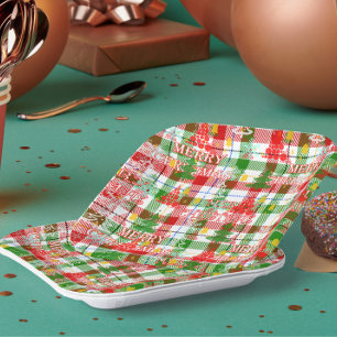 Plato De Papel Merry Christmas Decorated Plaid Tartán