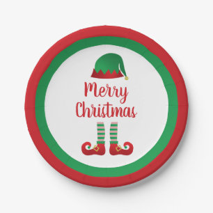 Plato De Papel Merry Christmas Elf Outfit Red Typography