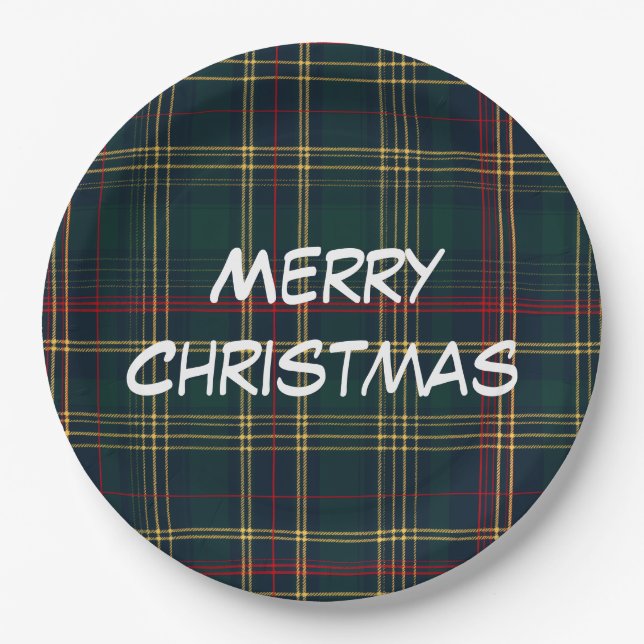 Plato De Papel Merry Christmas Festive Plaid Paper Plates (Anverso)