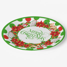 Plato De Papel Merry Christmas Floral Wreath Paper Placa