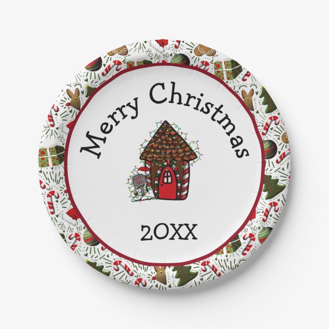 Plato De Papel Merry Christmas Gingerbread House Plates (Anverso)
