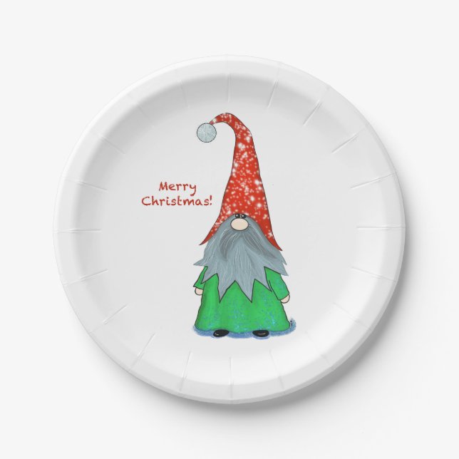 Plato De Papel Merry Christmas Gnome Paper Plate (Anverso)
