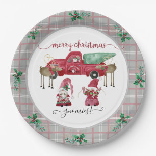 Plato De Papel Merry Christmas Gnomies Gnome Tree Farm Watercolor
