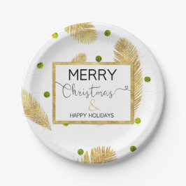 Plato De Papel Merry Christmas Gold Purpurina Script - Placa de p