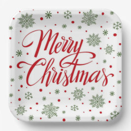 Plato De Papel Merry Christmas Hand-Written Lettering White
