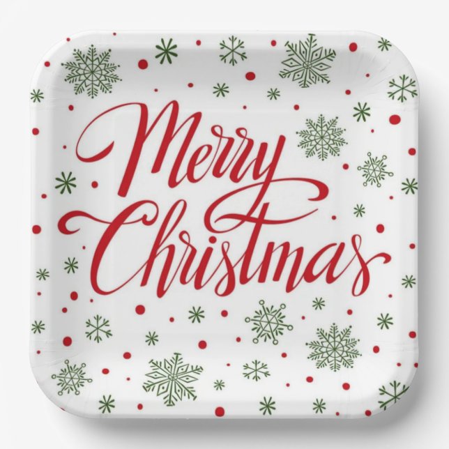 Plato De Papel Merry Christmas Hand-Written Lettering  White (Anverso)