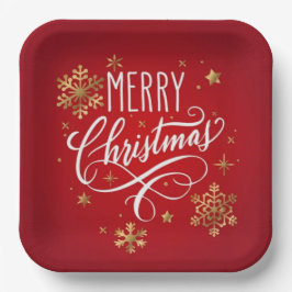 Plato De Papel Merry Christmas Handwritten Greetings Modern Red