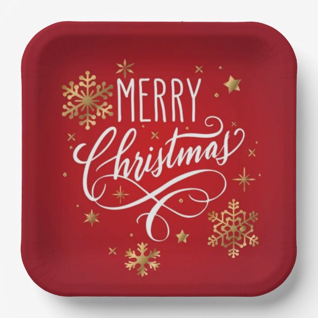 Plato De Papel Merry Christmas Handwritten Greetings Modern Red  (Anverso)