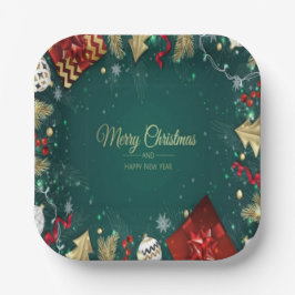 Plato De Papel Merry Christmas & Happy New Year