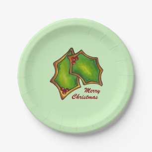 Plato De Papel Merry Christmas Holly Leaf Cookie Holiday Baking