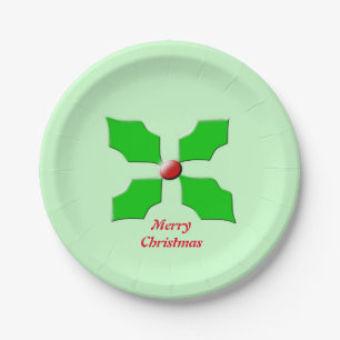 Plato De Papel Merry Christmas Holly Personalizado Placas Fiestas