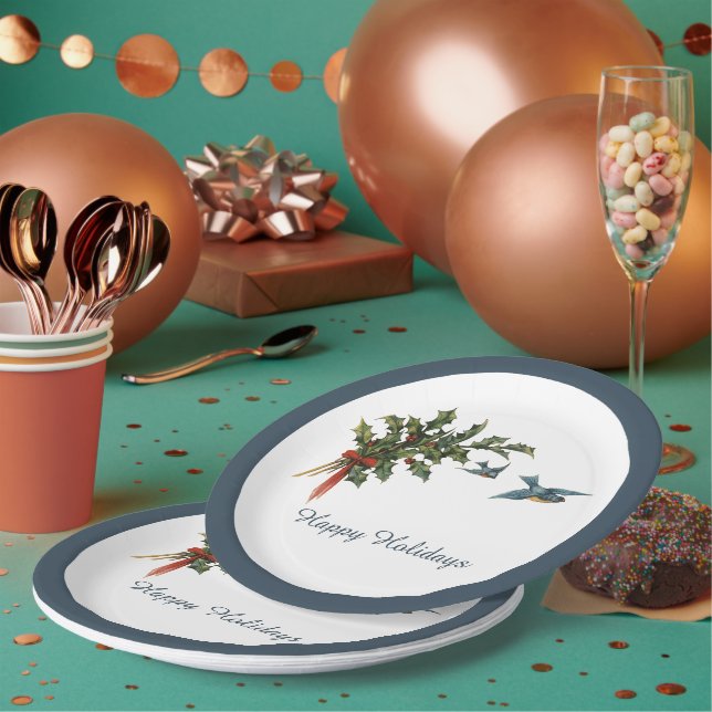Plato De Papel Merry Christmas Holly Plates (Multi)