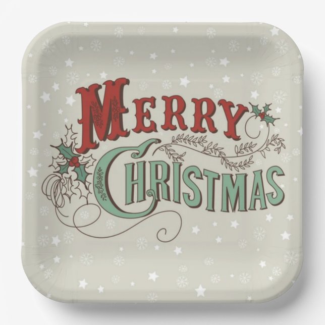 Plato De Papel Merry Christmas lettering (Anverso)
