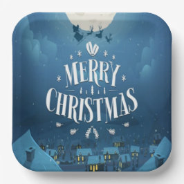 Plato De Papel Merry Christmas lettering elegant holiday