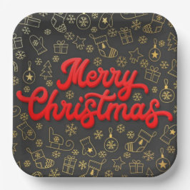 Plato De Papel Merry christmas lettering elegant holiday
