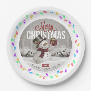Plato De Papel Merry Christmas Light Frame Paper Plate