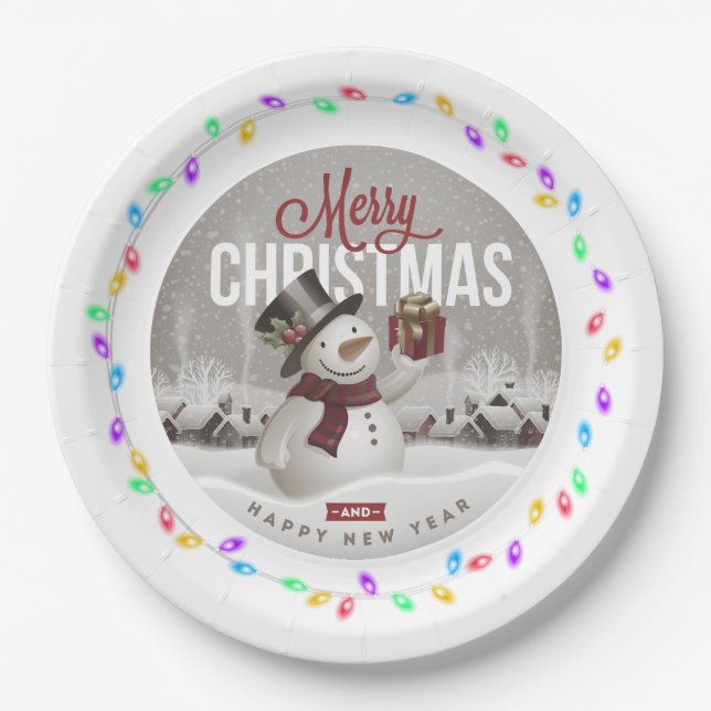 Plato De Papel Merry Christmas Light Frame Paper Plate (Anverso)