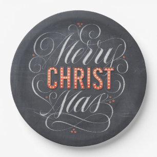 Plato De Papel Merry CHRISTmas Marquee Calligraphy