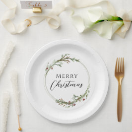 Plato De Papel Merry Christmas Minimalist Wreath White