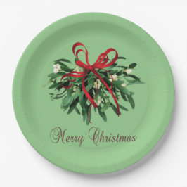 Plato De Papel Merry Christmas Mistletoe Paper Plates