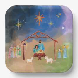 PLATO DE PAPEL MERRY CHRISTMAS NATIVITY PLATES