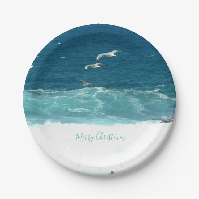 Plato De Papel Merry Christmas Ocean Waves Paper Placas (Anverso)