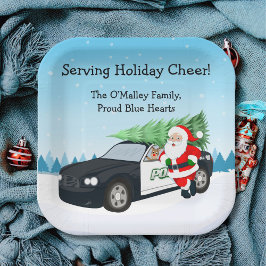 Plato De Papel Merry Christmas PD Police Officer Santa Cop Car