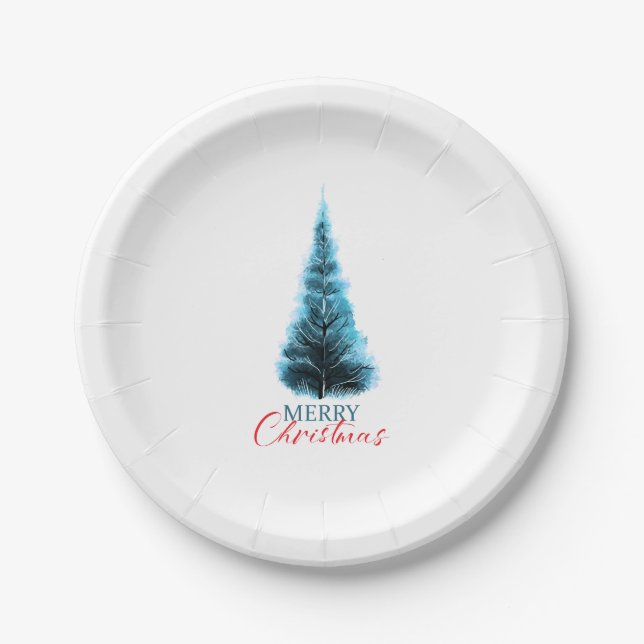 Plato De Papel Merry Christmas pine tree (Anverso)