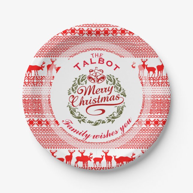 Plato De Papel MERRY CHRISTMAS Placa P personalizada tradicional (Anverso)