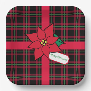Plato De Papel Merry Christmas Poinsettia Paper Placas