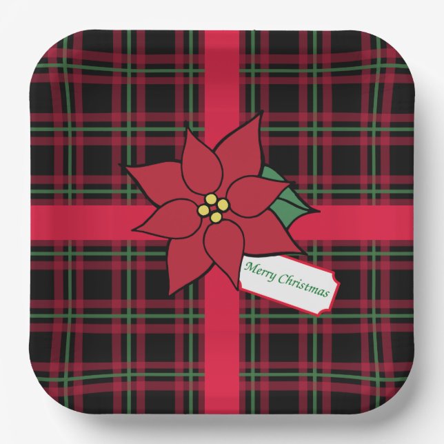 Plato De Papel Merry Christmas Poinsettia Paper Placas (Anverso)