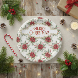 Plato De Papel Merry Christmas Poinsettia Paper Plates