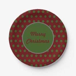Plato De Papel Merry Christmas Polka Dot Paper Plates (Maroon)