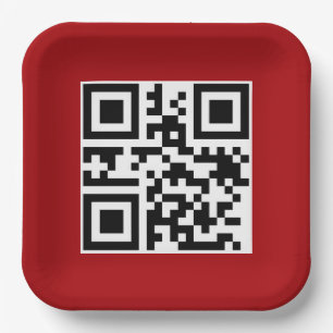 Plato De Papel Merry Christmas QR Code on Red
