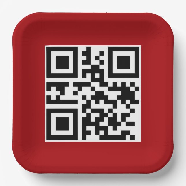 Plato De Papel Merry Christmas QR Code on Red (Anverso)