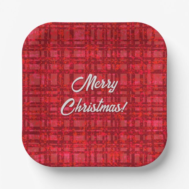 Plato De Papel Merry Christmas Red Plaid (Anverso)