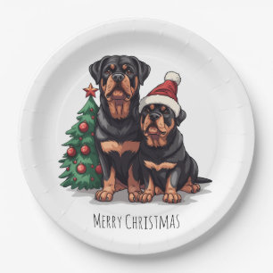 Plato De Papel Merry Christmas Rottweiler Dog Christmas Tree