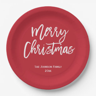 Plato De Papel Merry Christmas Round Red Paper Plate