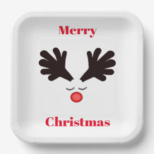 Plato De Papel Merry Christmas Rudolph White Paper Plate