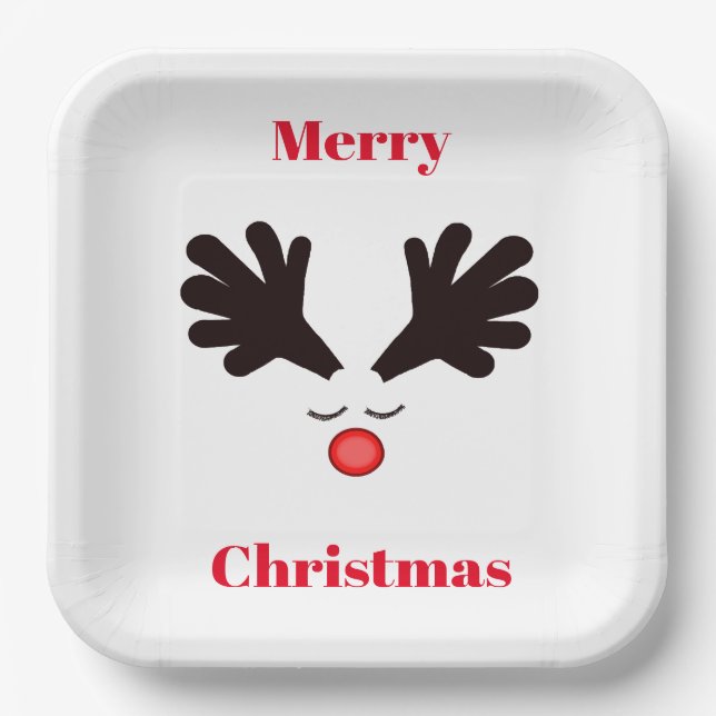 Plato De Papel Merry Christmas Rudolph White Paper Plate (Anverso)
